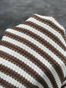 SHEIN LUNE Women's Knit White And Brown Textured Fabric Versatile T-Shirt Shorts 2 Pieces Set Beach Summer Casual - Multicolor - View 6