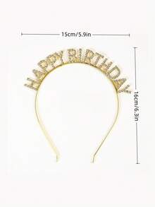 SHEIN 1 pieza Diadema con decoración de letra de strass, aro para el cabello dorado, para fiesta de cumpleaños, Navidad - Dorado - Ver 9