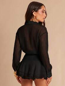 Silquee Fashionable Commute Solid Color Ruffle Mini Dress - Black - View 2