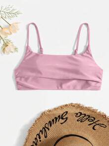 Swim Basics Top de bikini de unicolor con fruncido para mujer, verano y playa - Multicolor - Ver 1