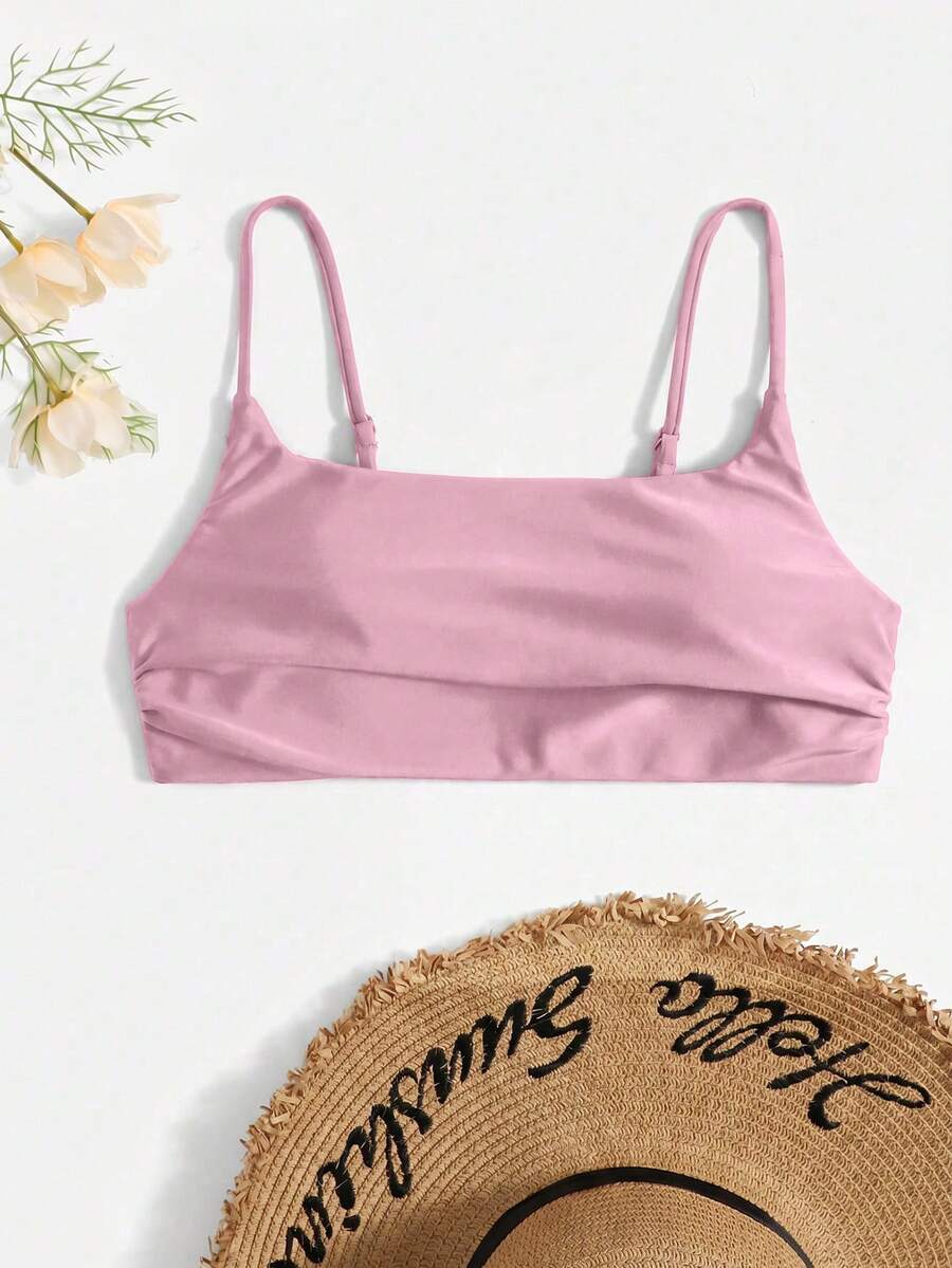 Swim Basics Top de bikini de unicolor con fruncido para mujer, verano y playa - Multicolor - Ver 1