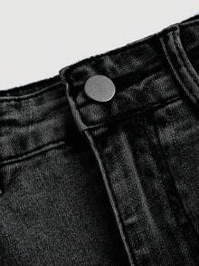SHEIN Tall 女款休閒多口袋緊身牛仔迷你裙，夏季，高個女性適用 - 黑色 - 查看 3