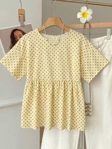 SHEIN EZwear 女款休閒極簡日常百搭聚會機場 Y2K 波點上衣，夏季外出穿搭 - 彩色 - 查看 3