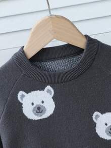 SHEIN Setelan Baju Rajut Jacquard Motif Lucu untuk Anak Laki-laki Musim Gugur/Dingin: Sweater Lengan Panjang dan Celana Panjang - Grey - View 5
