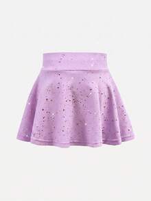 SHEIN 少女运动服 透气弹力星星印花紫色半身裙 适合瑜伽、舞蹈、室内活动 - 淺灰紫 - 查看 2