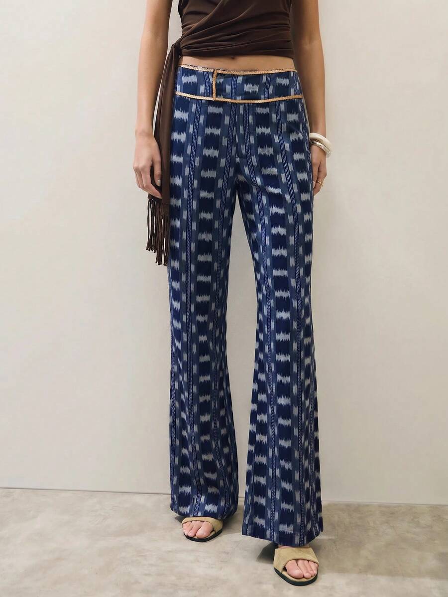 Nöista Women's All-Over Print Casual Versatile Daily Wear Long Pants - Navy Blue - View 1