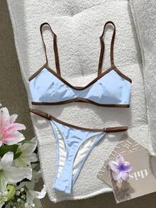 Swim SXY Damen-Badeanzug Bikini Sexy einfarbig Farbblock Bikinis, BH integriert Crop Top Camisole Badeanzug für Urlaub, Strandoutfits, Y2K, Fitness abgestimmtes Outfit für Frauen Valentinstag Neujahrsparty Urlaubsoutfit Stadt zum Strand Boho SS26 Frühling und Sommer Strandmode - Babyblau - Übersicht 5