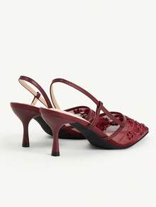 CUCCOO CHICEST Women Shoes Spring And Summer New Models, Mesh Embroidered Backspace Sandals, Pointed Toes, Stiletto High Heels, Retro Light And Mature Style, Commute - Burgundy - View 5