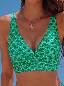 Swim Mod 2026 Spring/Summer Sweet & Spicy Girl Retro Bikini, Small Bust Hot-Selling High-End Minimalist Sexy Style Two-Piece Bikini Swimsuit, Perfect For Beach Photos + Hot Spring Vacation - Green - View 4