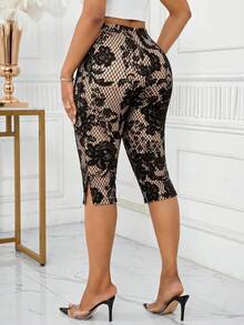 SHEIN Lady Women's Floral Print Casual Versatile Daily Wear Tight Leggings - Multicolor - View 2