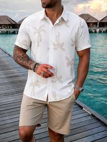 VENTUSAIL Men's Palm Tree Pattern Short Sleeve Shirt And Shorts Vacation Set, Holiday - Multicolor - View 3