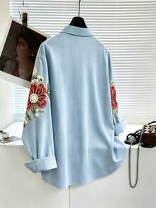 Franclia Blus Wanita Motif Bunga Warna-warni, Desain Niche Longgar Kasual Chic Mewah Elegan untuk Perjalanan Lengan Panjang Pelindung Matahari - MultiWarna - View 2