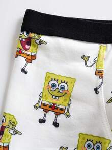 SpongeBob SquarePants | SHEIN Set de 3 calzoncillos tipo bóxer cómodos con cinta de contraste y diseño de dibujos animados lindos para niños pequeños - Blanco - Ver 7