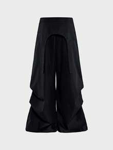 AXEPEAK Pantalones de pierna ancha con diseño deconstruido y estampado de letras plisados para hombres - Negro - Ver 3