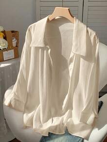 Comfortcana Camisa blanca lisa de manga murciélago para primavera - Albaricoque - View 3