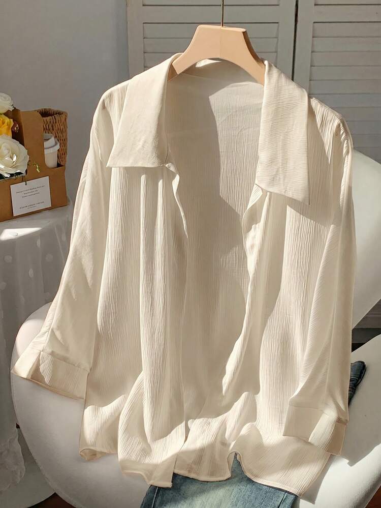 Comfortcana Spring White Solid Batwing Sleeve Shirt - Apricot - View 3