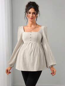Momance Maternity Striped Square Neck Top, Loose And Comfortable Photoshoot Fall And Winter Maternity - Apricot - View 3
