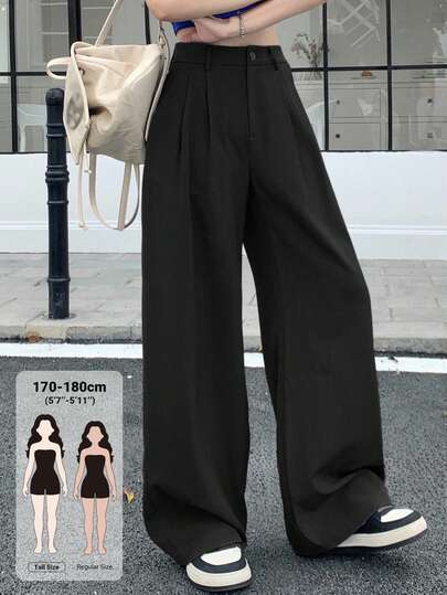 Dazy Tall Women's Pleated Loose Straight Leg Casual Trousers Fall