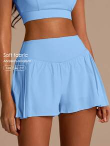 Fluxe Women's Solid Color Elastic Waist Pleated Design Loose Fit Athletic Shorts - Blue - View 2