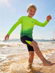 SHEIN Tween Boy Casual Fitted Video Game Glow-In-The-Dark Pattern Tankini 2 Pieces Swimsuit, Suitable For Spring/Summer, Beach Vacation Playful Pals Modest - Multicolor - View 3