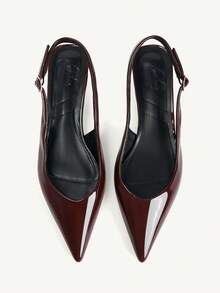 CUCCOO CHICEST Women Shoes Multi-Color Patent Leather Pointed Toe Low Heel Back Strap Sandals Light Commuter Style Four Seasons Suitable For Workplace Dating Daily - Brown - View 2