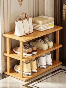 1Pc Multi Tier Bamboo Space Saving Easy Assembly Natural Wood Grain Shoe Storage Rack For Entryway Hallway Kitchen Living Room Office Organizer For Sneakers High Heels Thick Sole Boots Home Decor - Multicolor - View 10