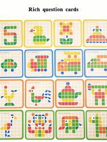MINKOJA Wooden Mosaic Pattern Block Puzzle Set, 120 Pcs Color Geometric Shapes With Grid Board & Double Sided Flash Cards, Kids Shape Color Recognition Logical Thinking Fine Motor Educational Toy For Toddlers 3+ - Multicolor - View 6