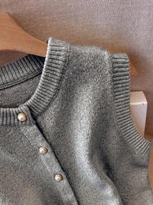 Franclia Chaleco de punto elegante y minimalista de moda francesa versátil para mujer - Gris Oscuro - Ver 4