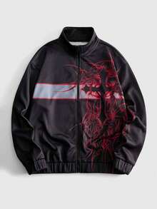 ROMWE MEN Goth Men's Cross Pattern Zipper Casual Daily Long Sleeve Sweatshirt - Red - View 1