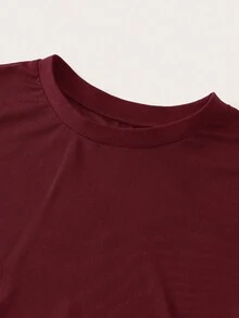 SHEIN BASICS 大尺碼女款時尚性感休閒透視上衣附內衣 夜間工作服 酒紅色 夏季 - 酒紅色 - 查看 3