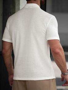 Manfinity CasualCool 男士領鏤空針織 Polo 夏季華夫格網眼修身短袖 T 恤 - 白色 - 查看 2