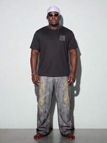Modcrash Plus Size Men Slogan "Conquer Fear" Print Street Style Round Neck Short Sleeve T-Shirt - Black - View 7