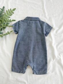 SHEIN Vintaside Kids 男嬰夏季運動數位籃球印花短袖連身衣 - 霧霾藍 - 查看 2
