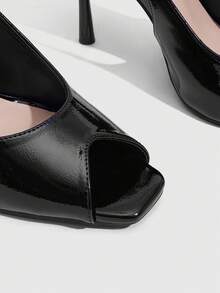 CUCCOO SZL Spring And Summer New Square Toe Rear Strap Stiletto Temperament Commuter Sandals - Black - View 5