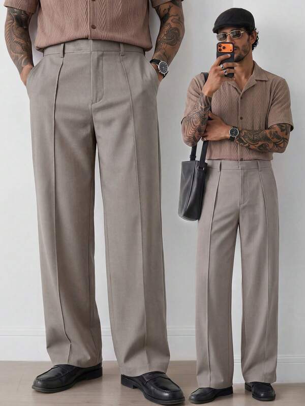 HUEFORM Men's Old Money Style Vintage Relaxed FIt Wide Leg Casual Pants, Khaki Brown, The Pleated Design Flatters The Figure Suitable For Casual Or Business A