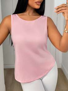 SHEIN Core Rhythm 女款運動瑜珈戶外健身背心，X型背帶交叉後背設計，寬鬆休閒基礎款 - 粉色 - 查看 5