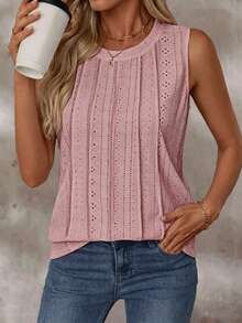 Balvessa Women's Crew Neck Sleeveless Textured Casual Tank Top, Spring/Summer Fashion - Dusty Pink - View 7