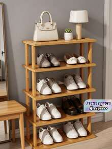 1Pc Multi Tier Bamboo Space Saving Easy Assembly Natural Wood Grain Shoe Storage Rack For Entryway Hallway Kitchen Living Room Office Organizer For Sneakers High Heels Thick Sole Boots Home Decor - Multicolor - View 1