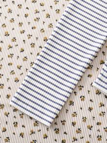 Girls' T-Shirt With Collar, Striped Colorblock, Waist-Cinching, Casual Back To School Academy Style - Blue and White - View 7