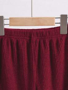 Souflis Souflis Little Girls 2‑Piece Outfit Mock Neck Batwing Sleeve Irregular Hem Top With White Bow Decor Ribbed Flare Pants Fall Set Back To School Clothes Girls - Burgundy - View 5
