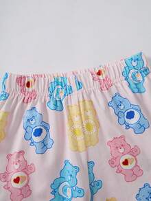 SHEIN X Care Bears Young Girl Cartoon Print Short Sleeve Top And Shorts Casual Daily Home Pajama Set - Pink - View 5