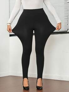 SHEIN LUNE Plus Size Stirrup Leggings - Black - View 3