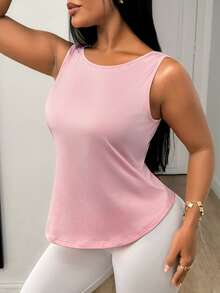 SHEIN Core Rhythm 女款運動瑜珈戶外健身背心，X型背帶交叉後背設計，寬鬆休閒基礎款 - 粉色 - 查看 3