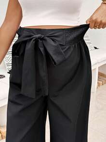 SHEIN Maternity Casual Versatile Solid Color Tie Waist Pants - Black - View 7