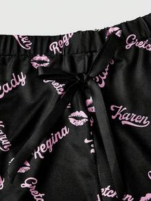 Mean Girls | ROMWE 甜美 Y2K 掛脖三角罩杯內衣與低腰內褲女款內衣套裝 - 黑色 - 查看 3