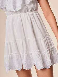 Willow Rêve Women's White Embroidered Ruffle Trim Bandeau Mini Dress, Romantic Cottage Core Vacation Style, Boho, Valentine's Day, Elegant Short, Summer Dresses - White - View 8