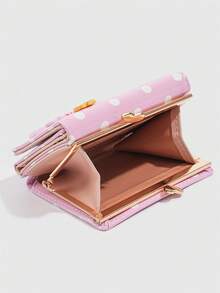 ROMWE Kawaii 1個可愛多巴胺時尚波點鈕扣裝飾短夾，女士小巧短錢包，開學禮物，便攜日常卡片收納包 - 粉色 - 查看 5