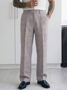 HUEFORM 男士春夏四季長褲，棕色格紋布料，成熟休閒風，居家日常穿著 - 棕色 - 查看 3