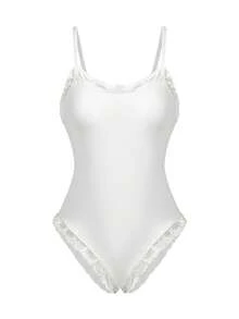 Ocili 100% Pure Cotton Lace Elastic Comfortable Soft Frill Trim Front Button Women's Lingerie Jumpsuit - White - View 8