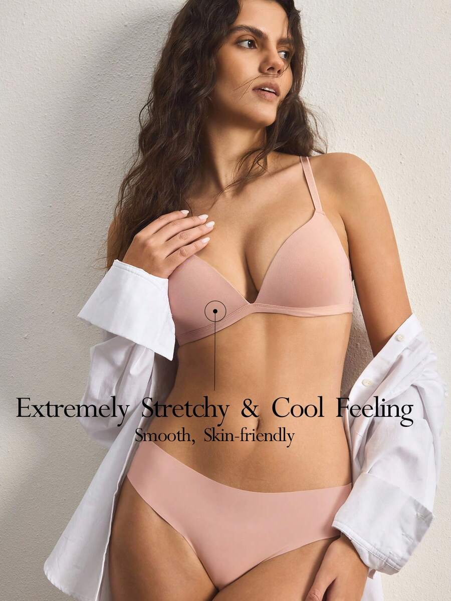 Ocili Women's Comfortable Minimalist Solid Color Wireless Bra With Spaghetti Strap - Pink - View 1